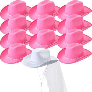 7538 12 Pcs Women Cowgirl Cowboy Hats Bachelorette Cowboy Hats For Bridal
